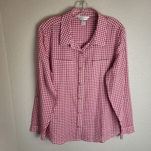 Christopher & Banks Pink Checketed Gingham Button Up Blouse Women' s Size Large